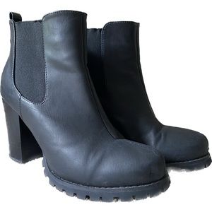 Black Leather Heeled Booties